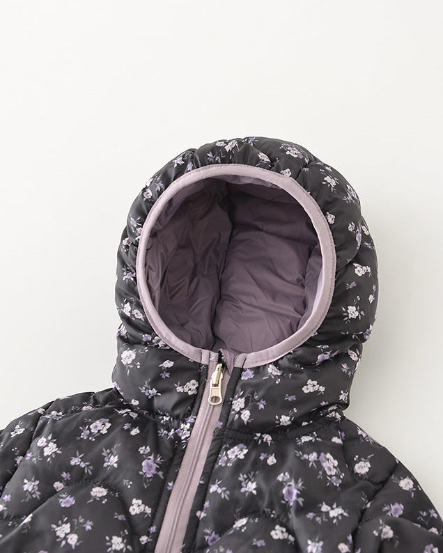 プリント柄の暖かいベビーフード付きパファージャケット
