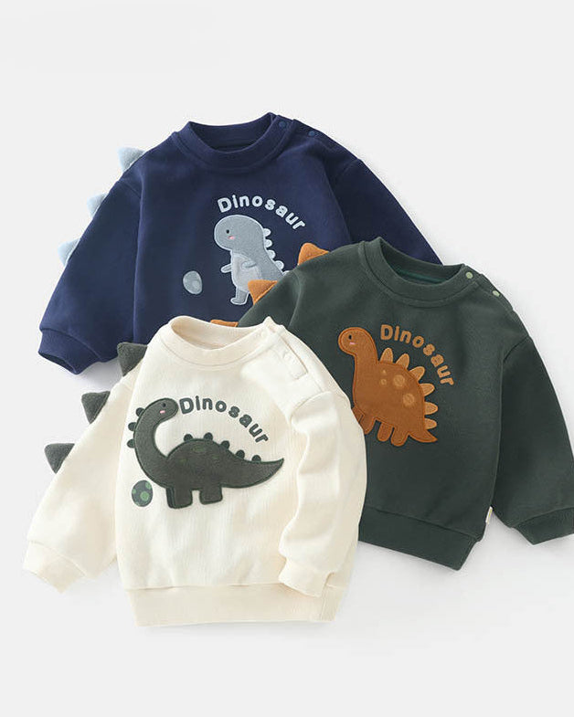 Warm Fleece Dinosaur Pattern Baby Hoodie
