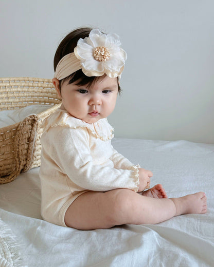 Sweet Ruffled Collar Solid Color Baby Romper