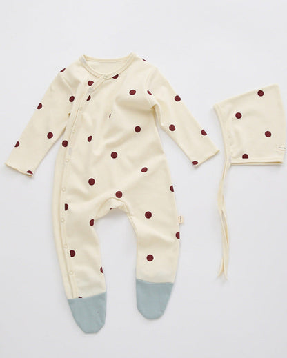 Moon Dot Cotton Foot-covering Baby Jumpsuits with Hat