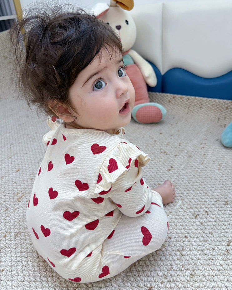 Cotton Soft Heart Long Sleeve Baby Jumpsuits/Romper