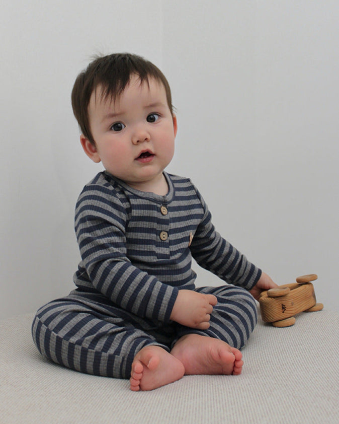 Modal Cotton Striped Long Sleeve Baby Jumpsuits Romper Pants