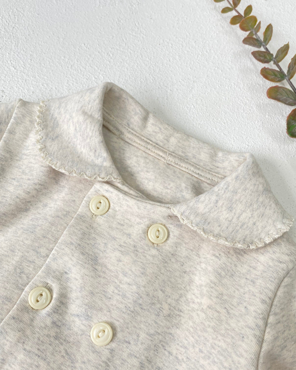 Soft Cotton Buttoned Long Sleeve Foot-covering Baby Jumpsuits