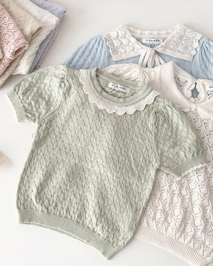 Sweet Breathable Knitted Short Sleeve Girl T-shirt