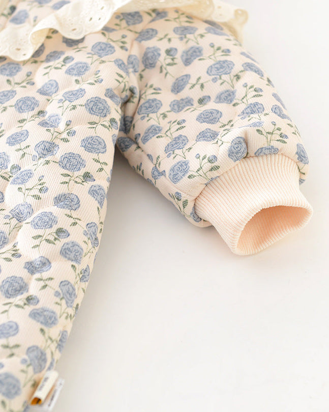 花柄レースのジップ付きベビーフード付きジャンプスーツ