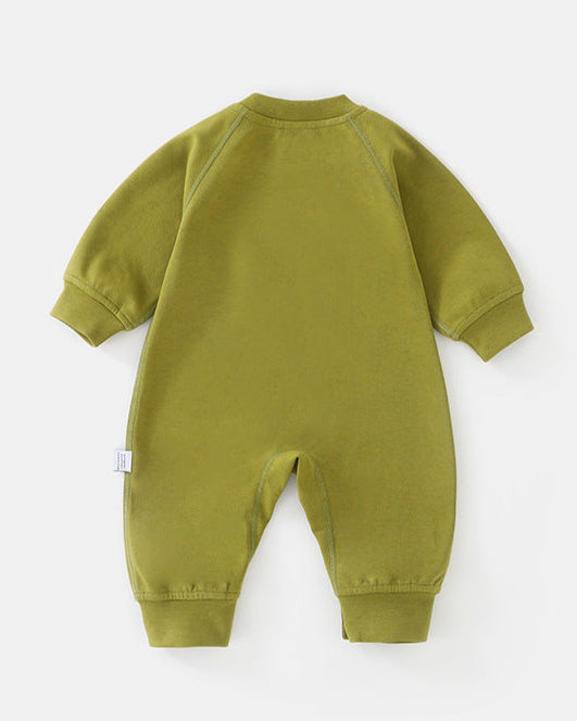 Duck Pattern Solid Color Long Sleeve Baby Jumpsuits