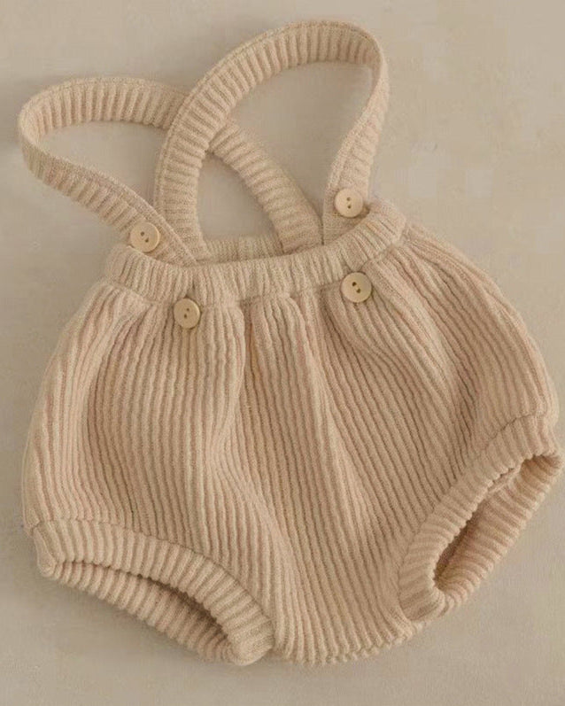Solid Color Buttoned Elastic Baby Overalls