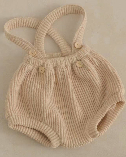 Solid Color Buttoned Elastic Baby Overalls