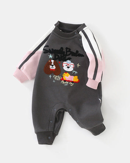 Sweet Puppy Color Block Baby Jumpsuits
