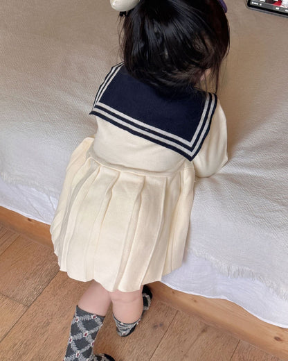 Lapel Pleated Knitted Baby Girl Dress