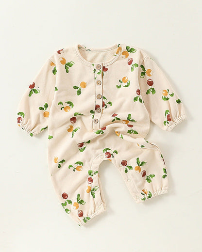 Fruit Printed Soft Cotton Long Sleeve Baby Jumpsuits
