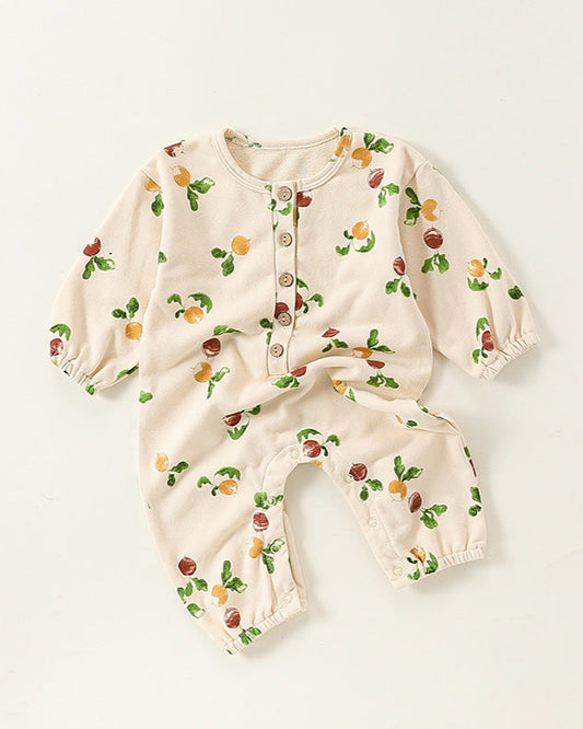 Fruit Printed Soft Cotton Long Sleeve Baby Jumpsuits