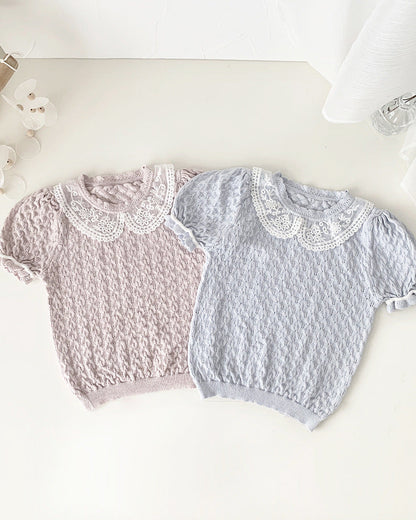 Sweet Breathable Knitted Short Sleeve Girl T-shirt