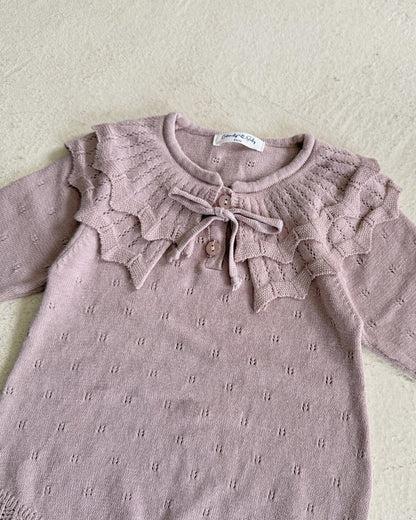 Lace-up Knitted Ruffled Collar Long Sleeve Baby Romper