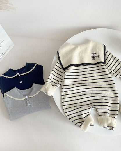 Casual Knitted Square Collar Baby Jumpsuits