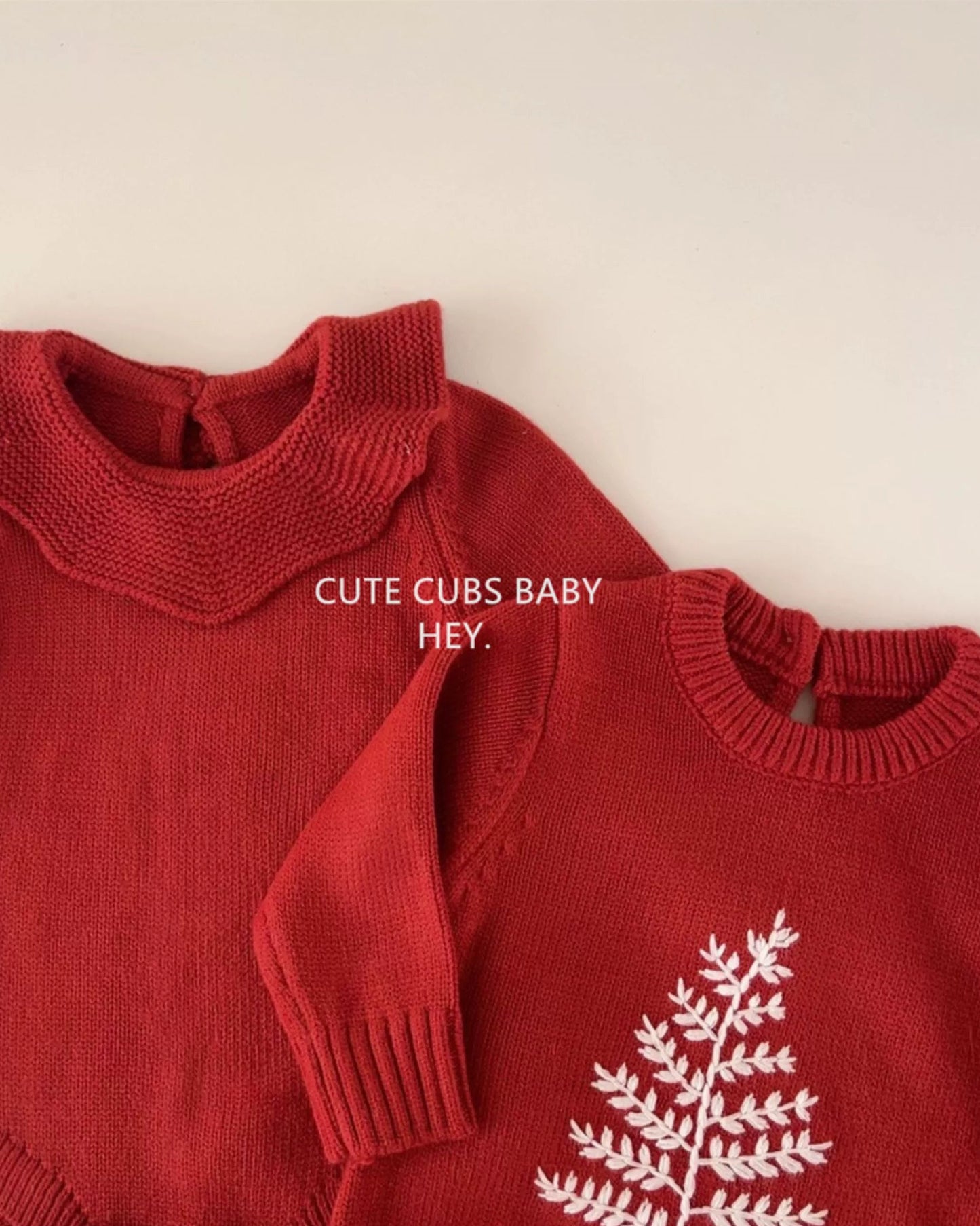 Knitted Tree Pattern Red Baby Romper