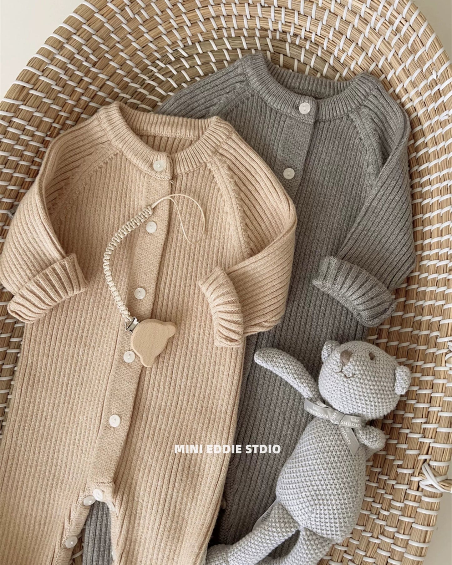 Solid Color Striped Knitted Baby Jumpsuits