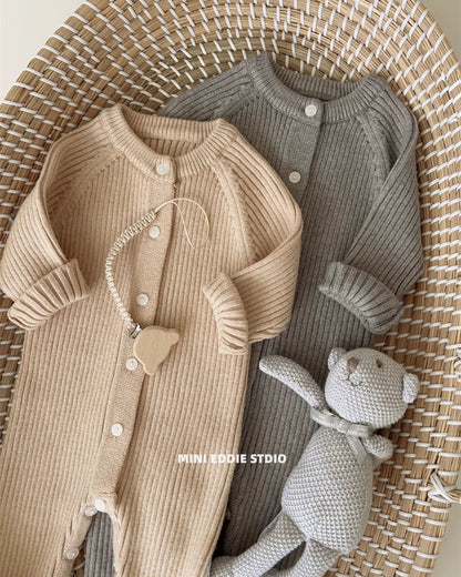 Solid Color Striped Knitted Baby Jumpsuits