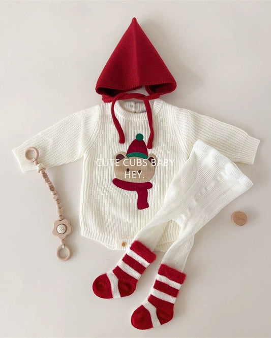 Christmas Bear Knitted Baby Romper Set