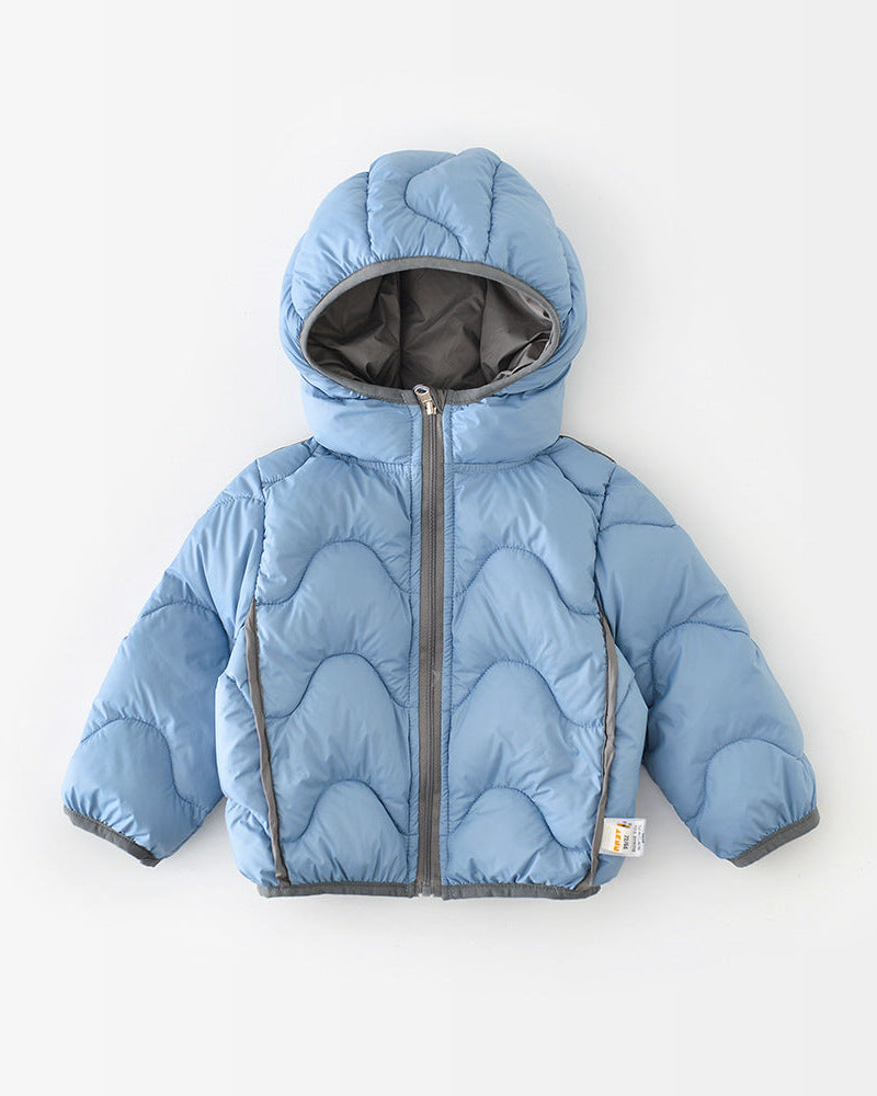 プリント柄の暖かいベビーフード付きパファージャケット