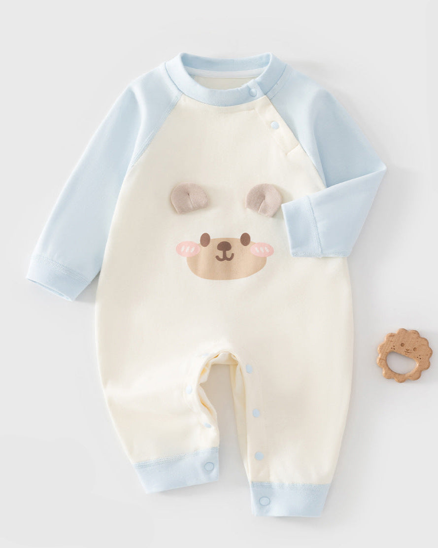 Color Block Animal Face Cotton Baby Jumpsuits