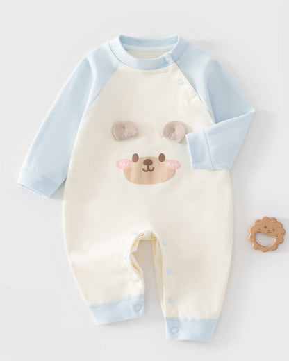 Color Block Animal Face Cotton Baby Jumpsuits