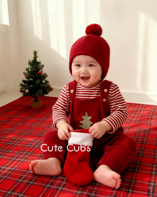 Christmas Tree Pattern Knitted Baby Jumpsuits