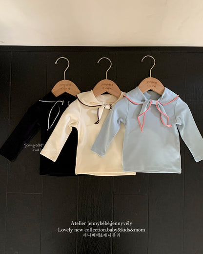 Knotted Bow Collar Cotton Long Sleeve Baby Top