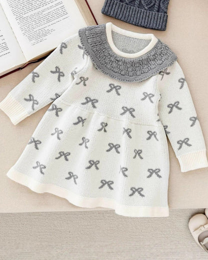 Crochet Collar Bow Knitted Baby Dress