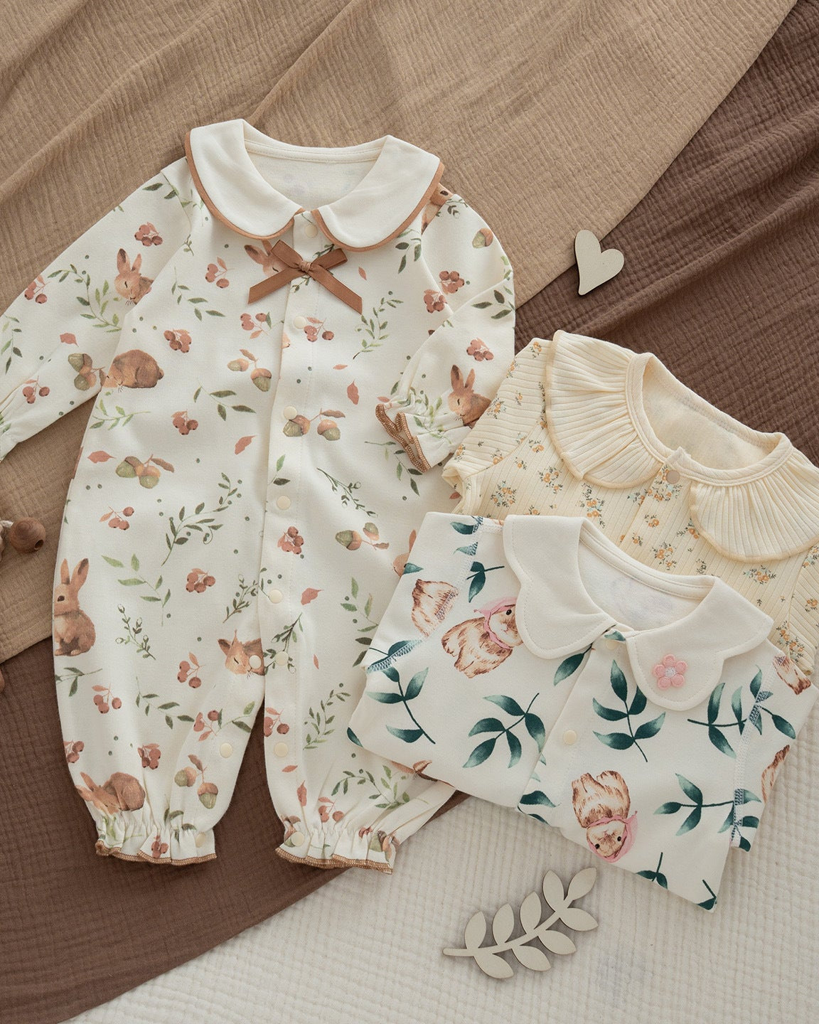 Sweet Collar Rabbit Pattern Soft Cotton Baby Jumpsuits