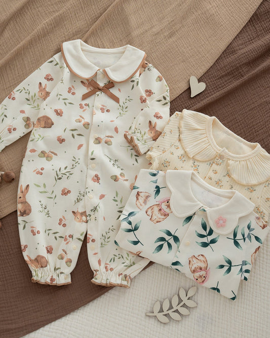 Sweet Collar Rabbit Pattern Soft Cotton Baby Jumpsuits
