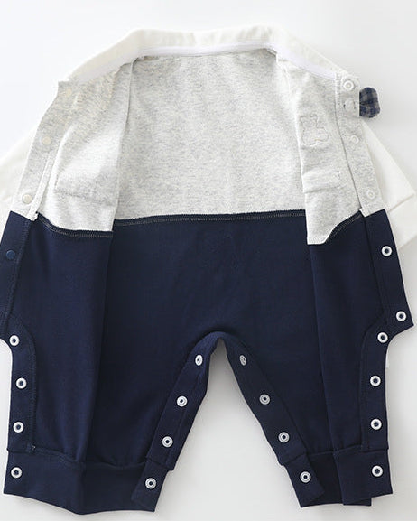 Bow Tie Bear Color Block Baby Jumpsuits