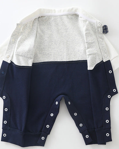 Bow Tie Bear Color Block Baby Jumpsuits