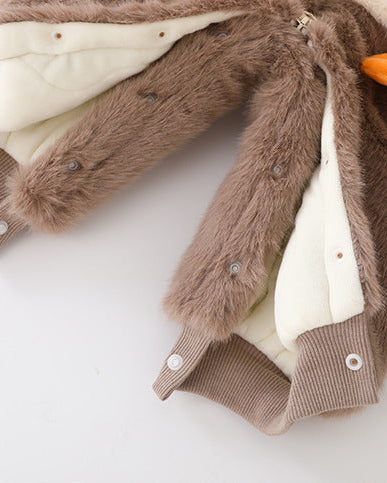 Fleece Duck Pattern Hooded Baby Jumpsuits