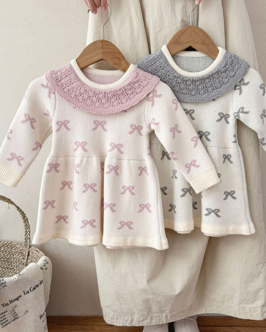Crochet Collar Bow Knitted Baby Dress