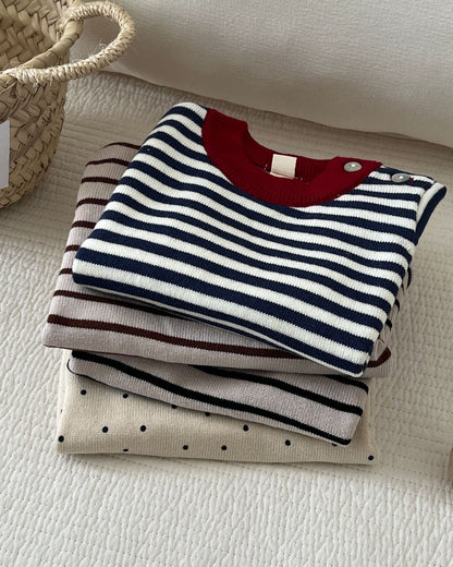 Casual Dot Striped Pattern Knitted Baby Sweater