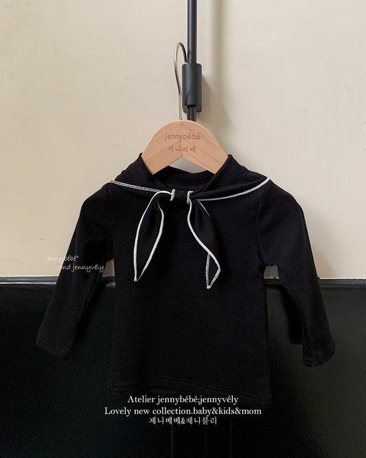 Knotted Bow Collar Cotton Long Sleeve Baby Top