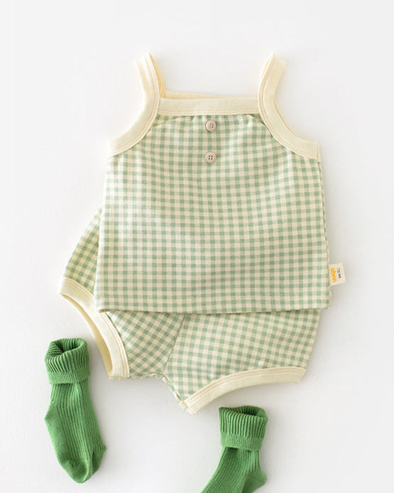 2pcs Sweet Plaid Cotton Baby Tank Top&Pants Set