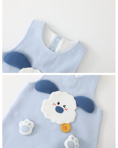 Cute Puppy Decor Buttoned Sleeveless Baby Jumpsuits
