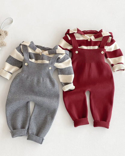 Casual Striped Knitted Baby Cardigan Jumpsuits Set