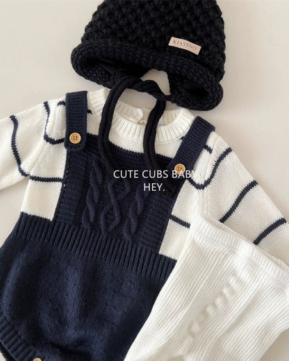 Fake Two Pieces Striped Knitted Baby Romper