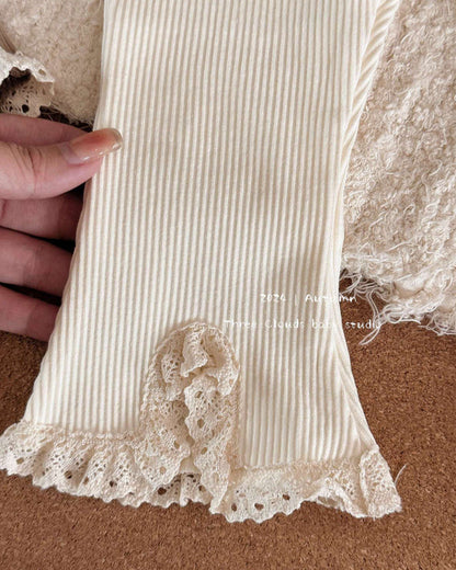 Slits Lace Decor Elastic Baby Girl Bell Bottoms