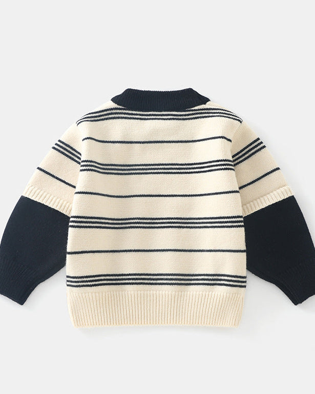 Casual Striped Bear Tag Knitted Baby Sweater