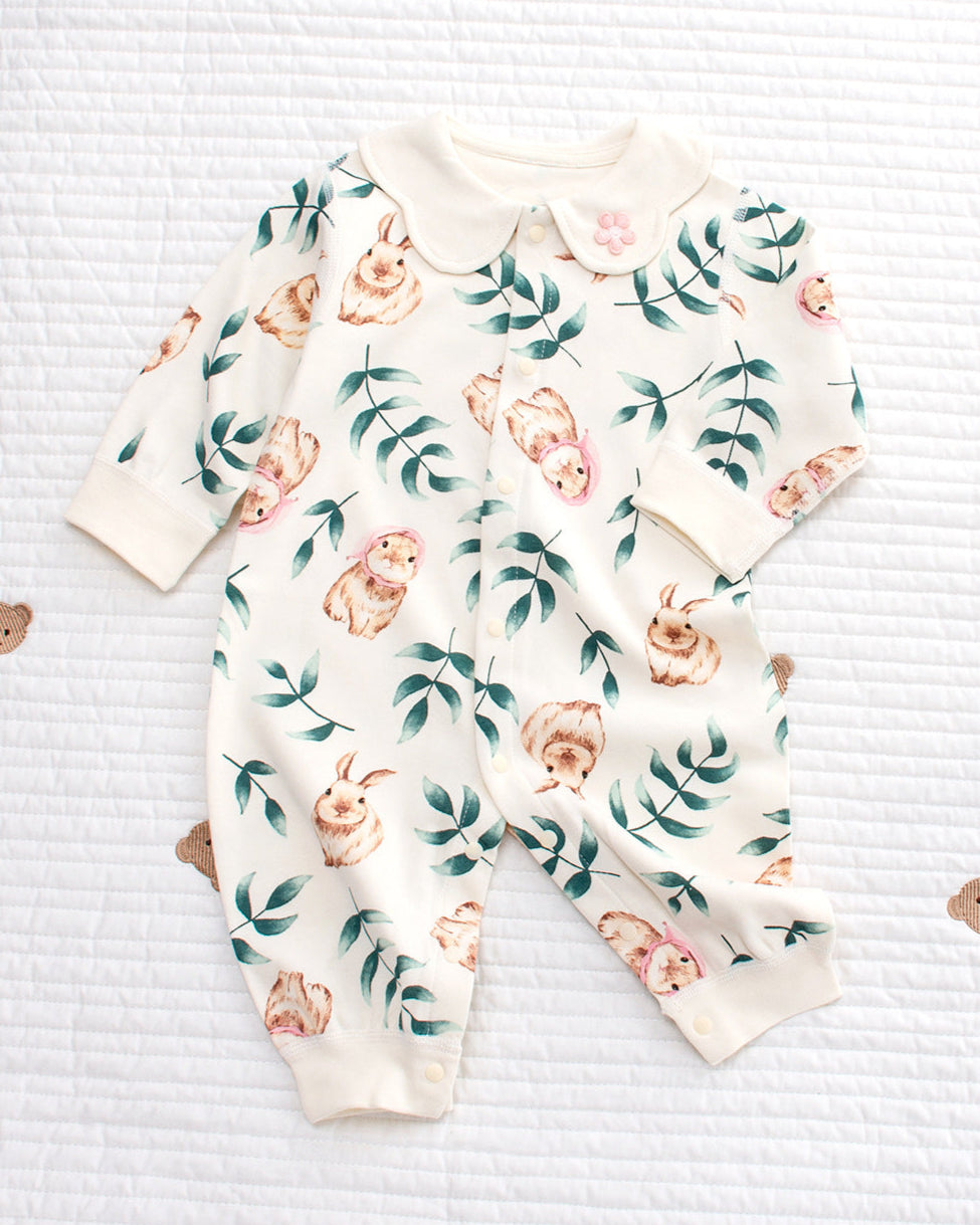 Sweet Collar Rabbit Pattern Soft Cotton Baby Jumpsuits