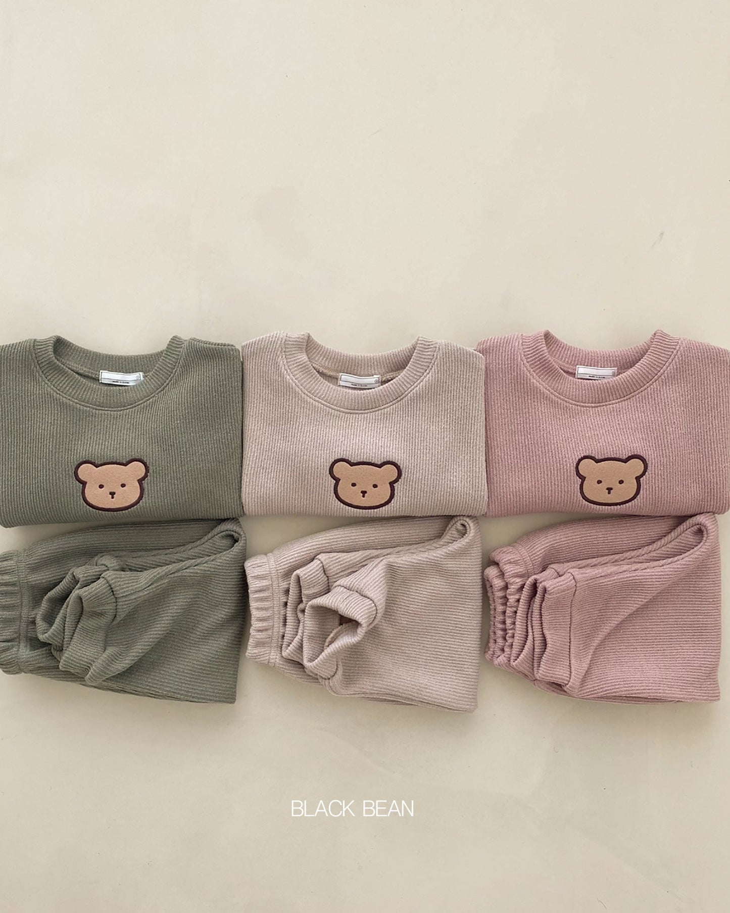 Solid Color Bear Baby Hoodie Pants 2pcs Set