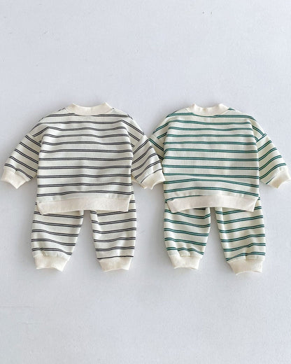 Casual Striped Bear Baby Hoodie Pants 2pcs Set