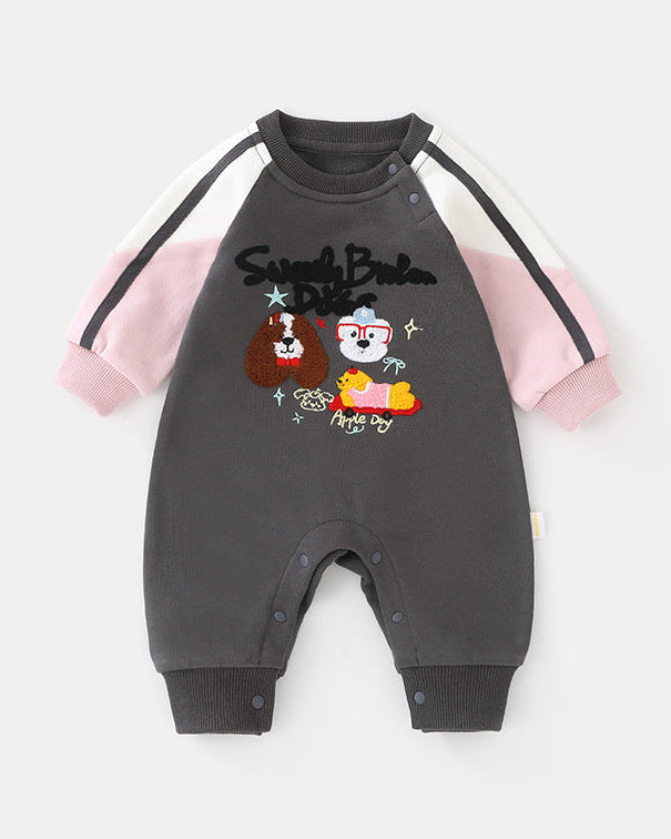 Sweet Puppy Color Block Baby Jumpsuits