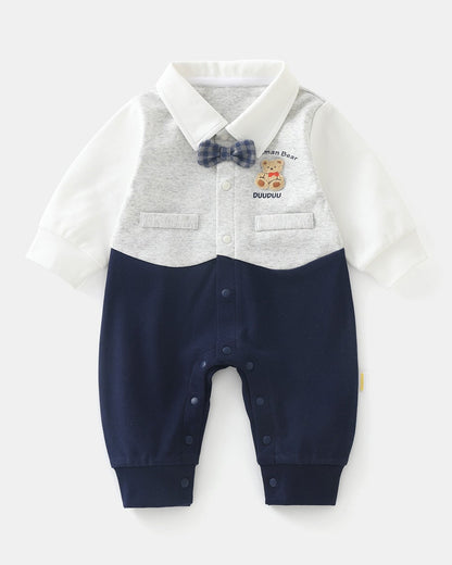 Bow Tie Bear Color Block Baby Jumpsuits