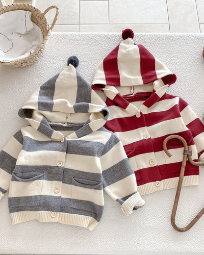Casual Striped Knitted Baby Cardigan Jumpsuits Set