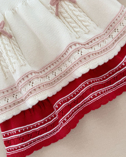 Sweet Hollowed-out Bow Decor Knitted Baby Dress